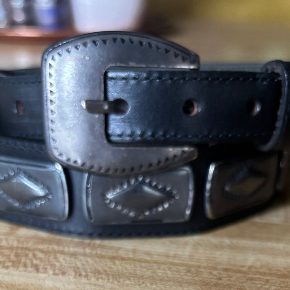 Southwest Western Black Full Grain Leather Belt with Silver Conchoes Unisex